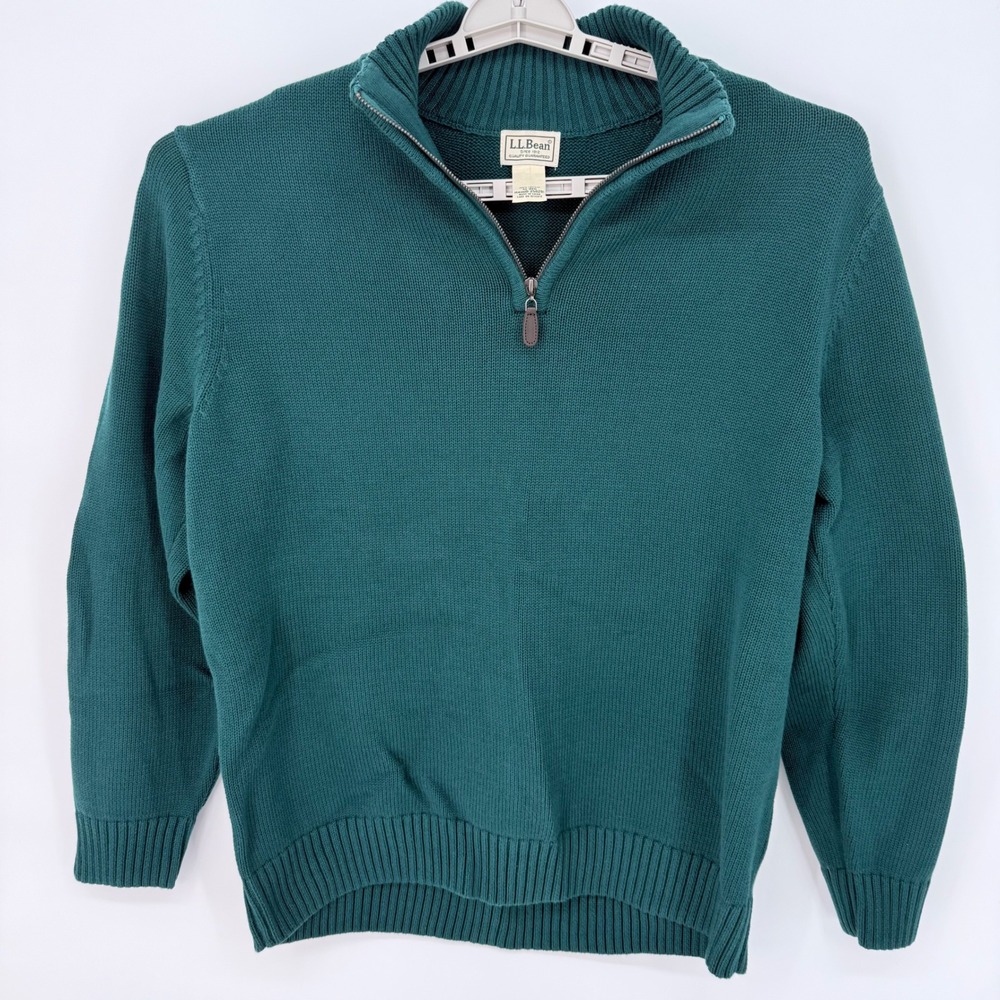 LL Bean Mens 1/4 Zip Sweater Teal Green Cotton XL Long Sleeve Pullover Blokecore